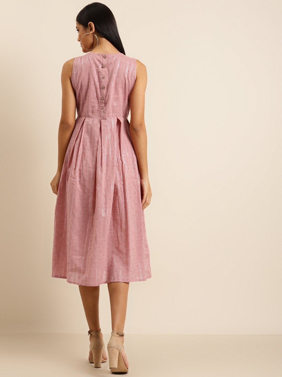 Women's Pink Sleeveless Box Pleated Dress - SHAE