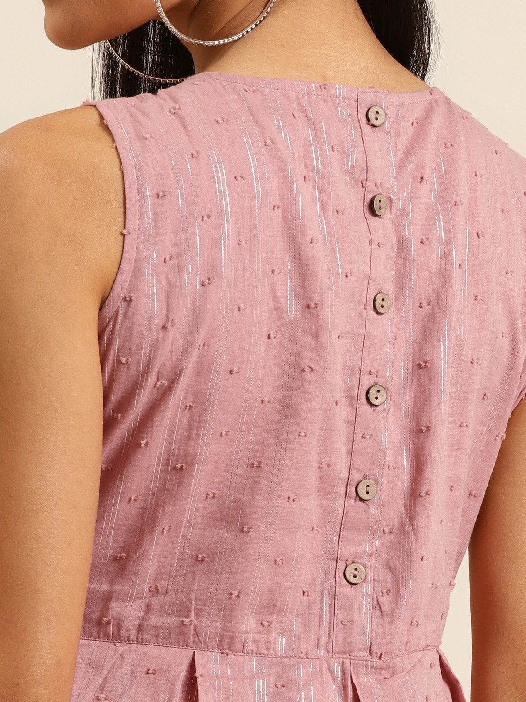 Women's Pink Sleeveless Box Pleated Dress - SHAE