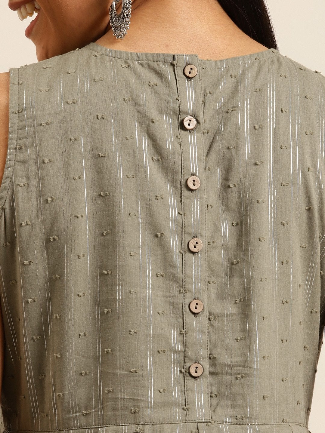 Women's Olive Sleeveless Box Pleated Dress