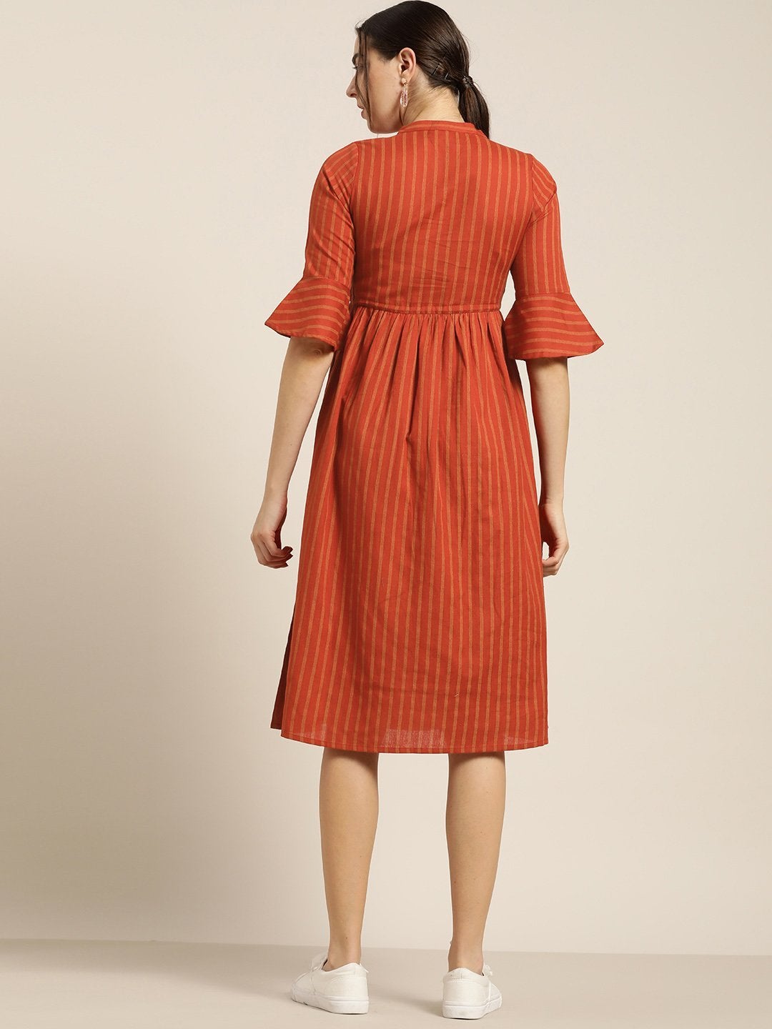 Women's Rust Stripes Drawstring Dress - SHAE