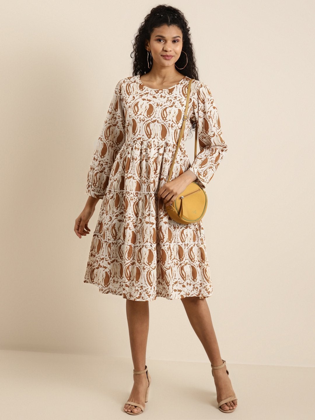 Women's Brown Paisely Tiered Dress - SHAE