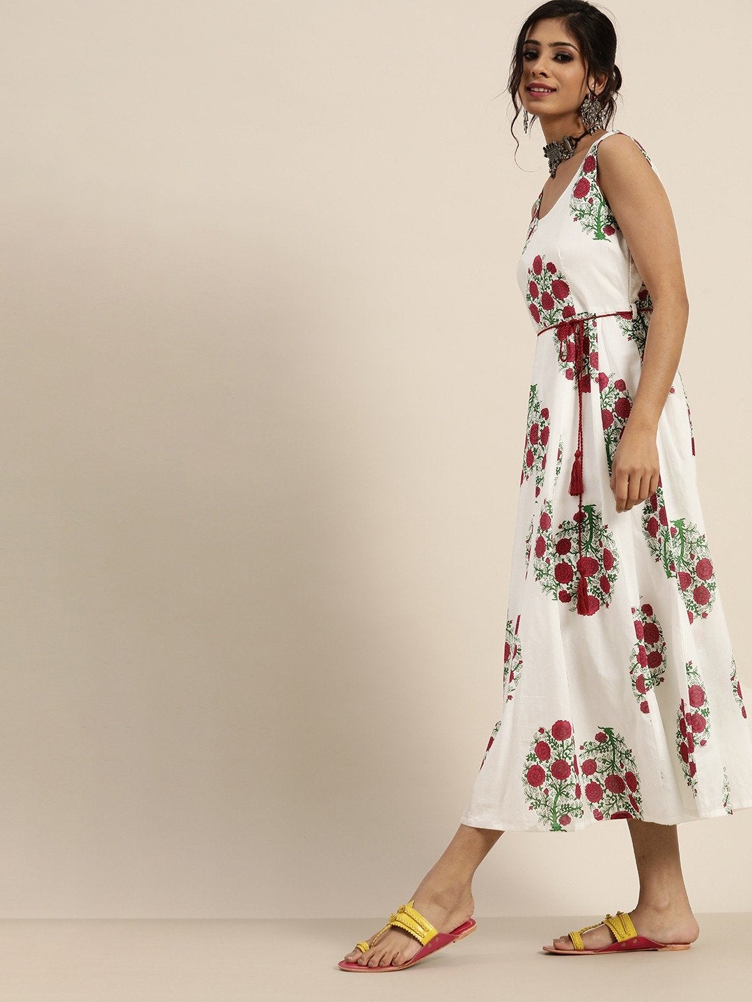 Women's Pink Floral Sleeveless Anarkali Dress - SHAE