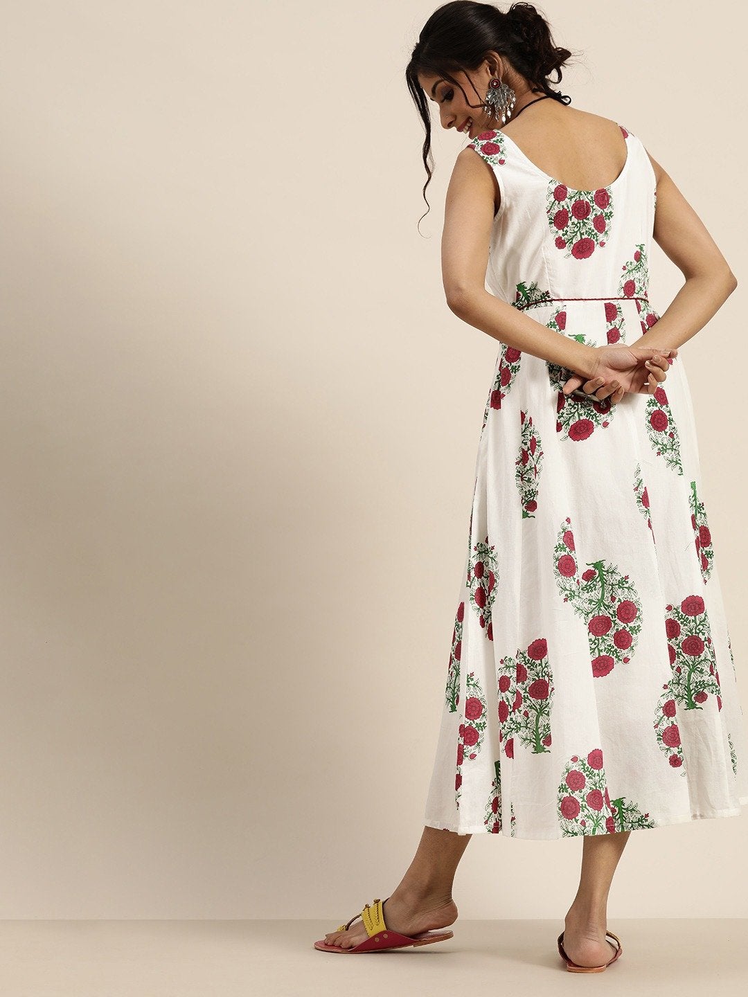 Women's Pink Floral Sleeveless Anarkali Dress - SHAE