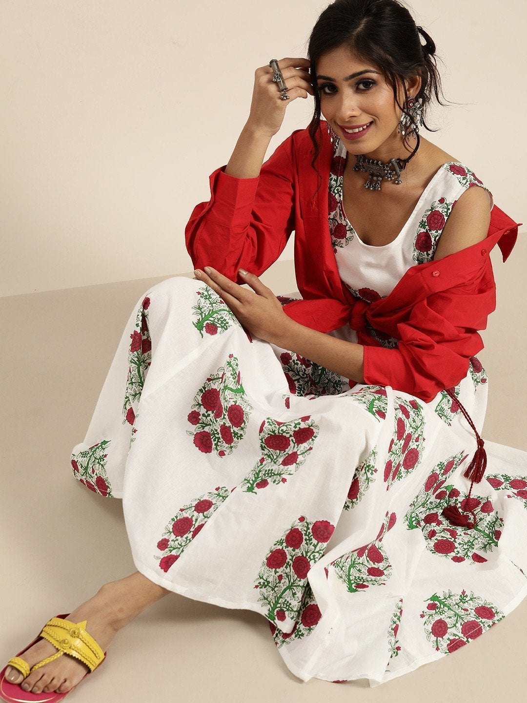 Women's Pink Floral Sleeveless Anarkali Dress - SHAE