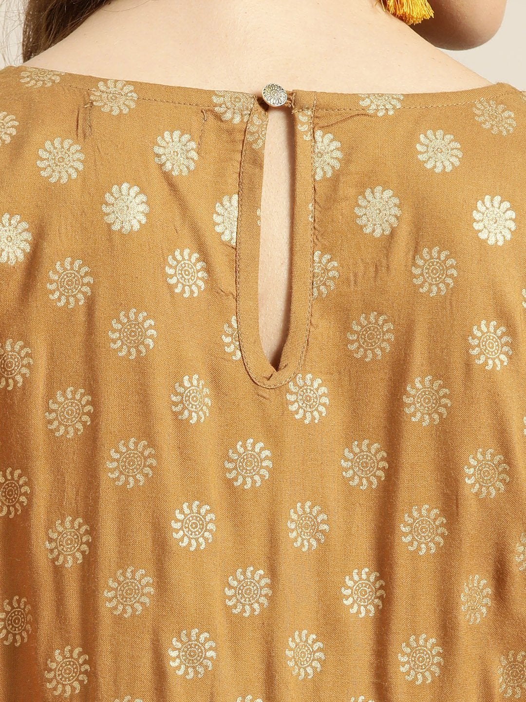Women's Mustard Foil Print Anarkali Maxi Dress - SHAE