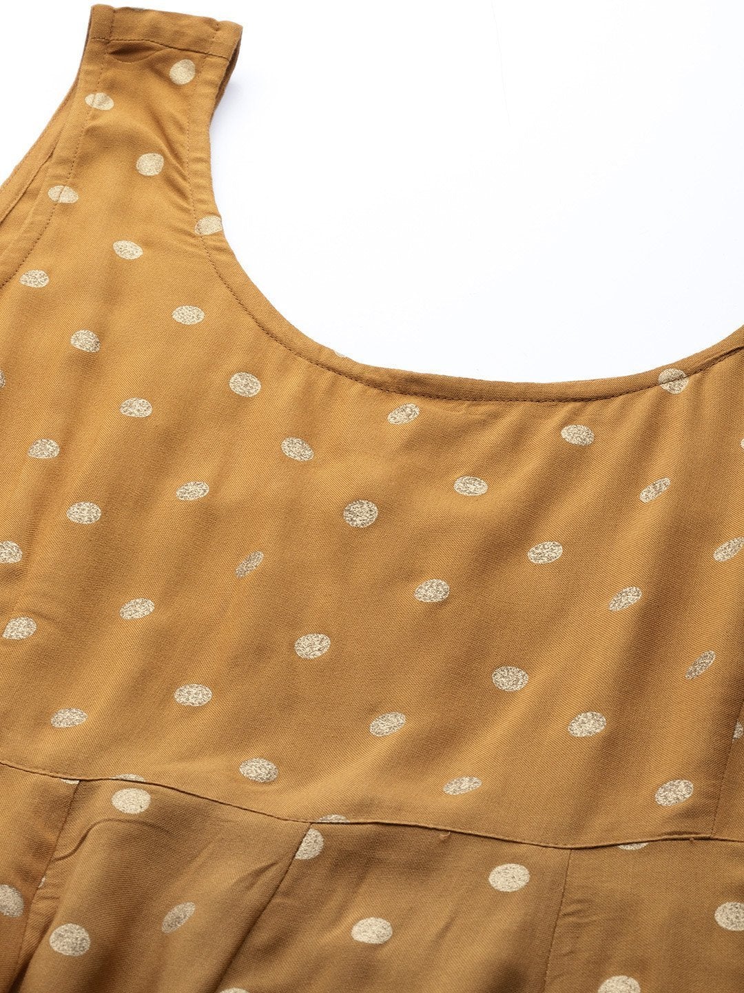 Women's Mustard Foil Print Sleeveless Anarkali Dress - SHAE