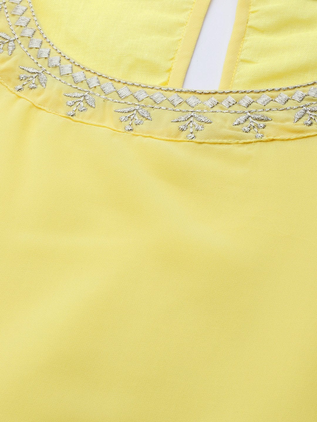 Women's Yellow Neck Embroidery Anrakali Dress
