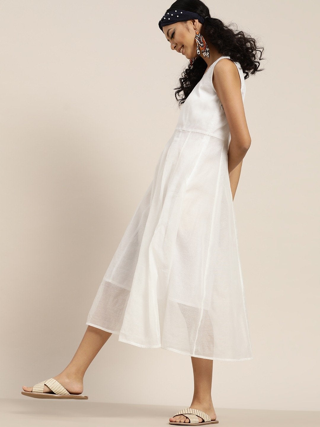 Women's White Gota Patti Sleeveless Anarkali Dress - SHAE