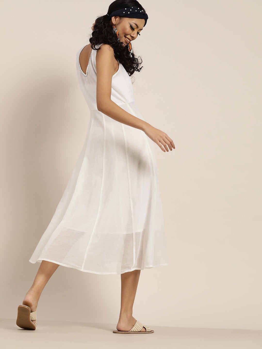 Women's White Gota Patti Sleeveless Anarkali Dress - SHAE