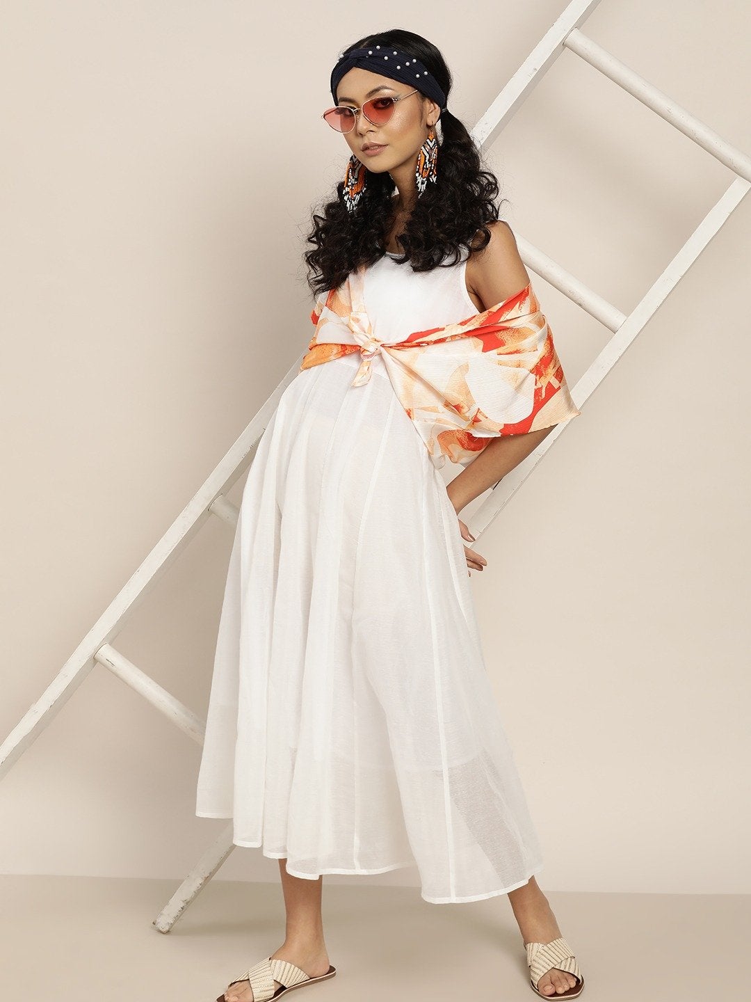 Women's White Gota Patti Sleeveless Anarkali Dress - SHAE