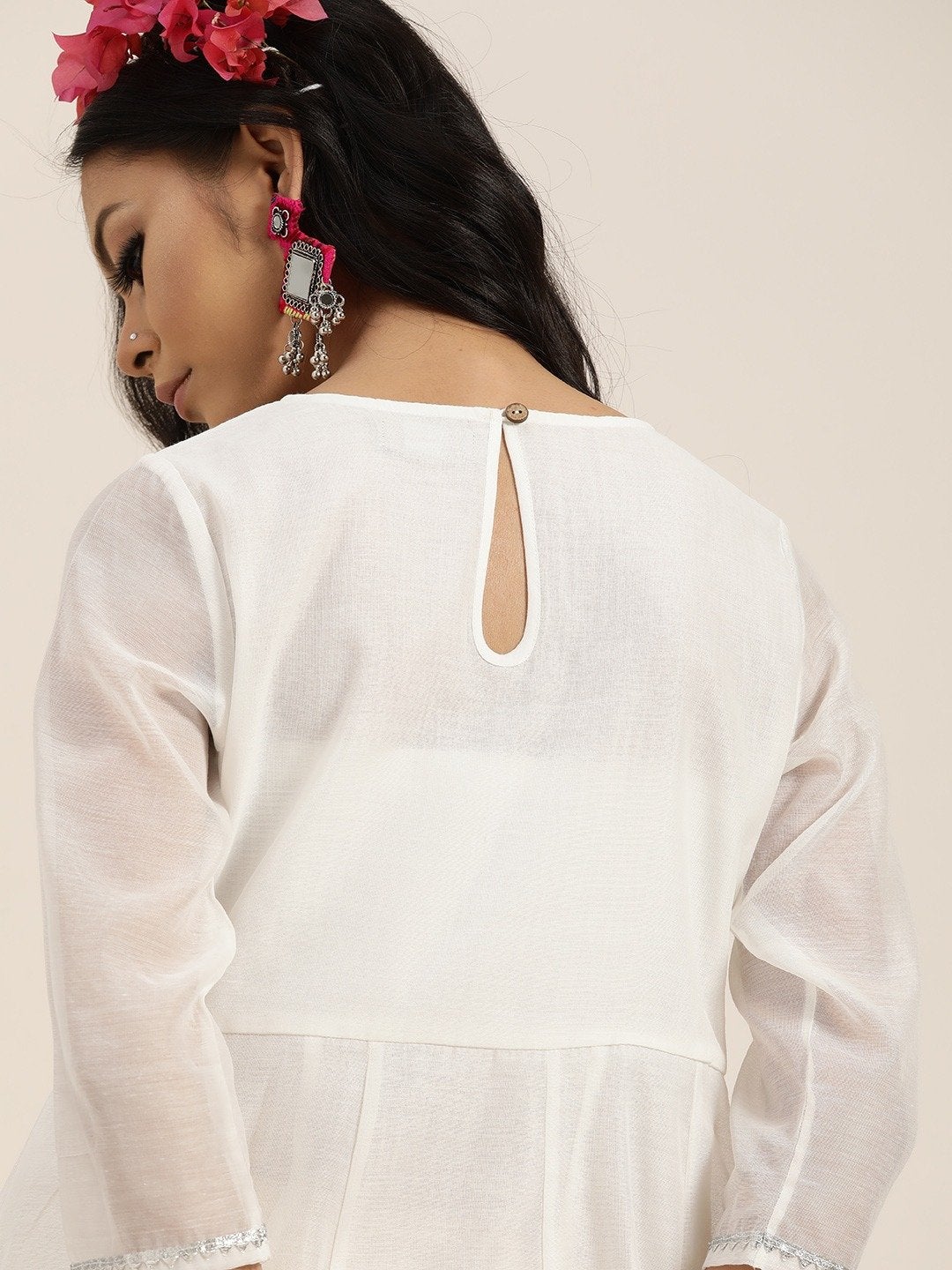 Women's White Gota Patti Anarkali Midi Dress - SHAE