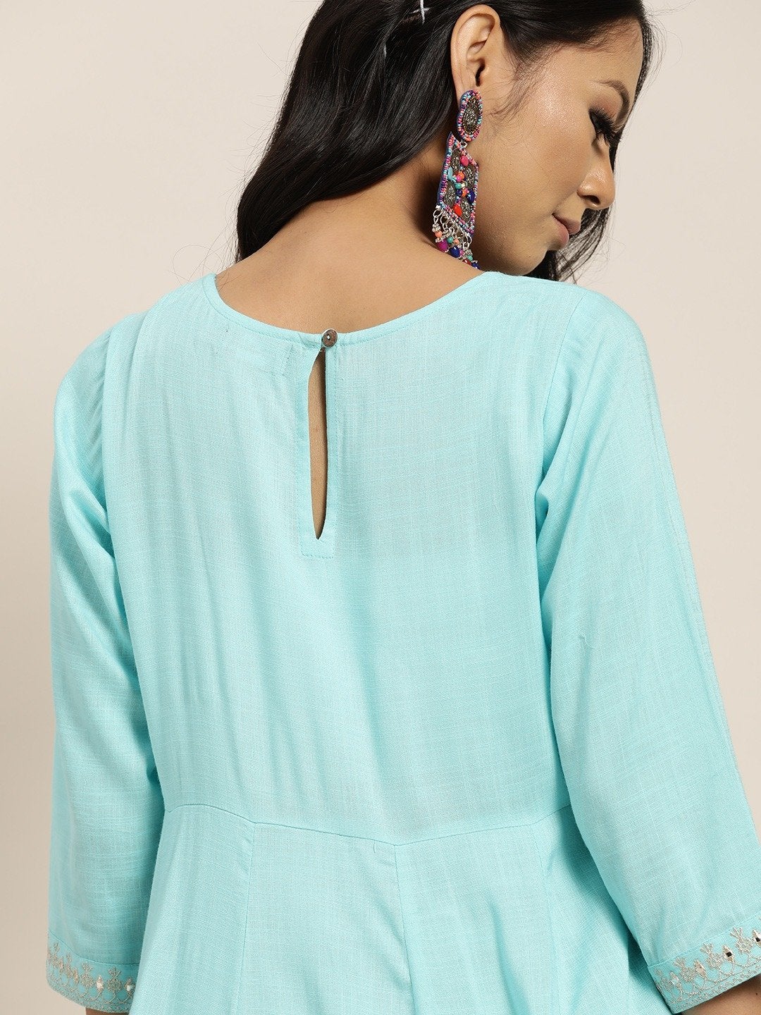 Women's Sea Green Zari Embroidery Anrakali Maxi Dress - SHAE