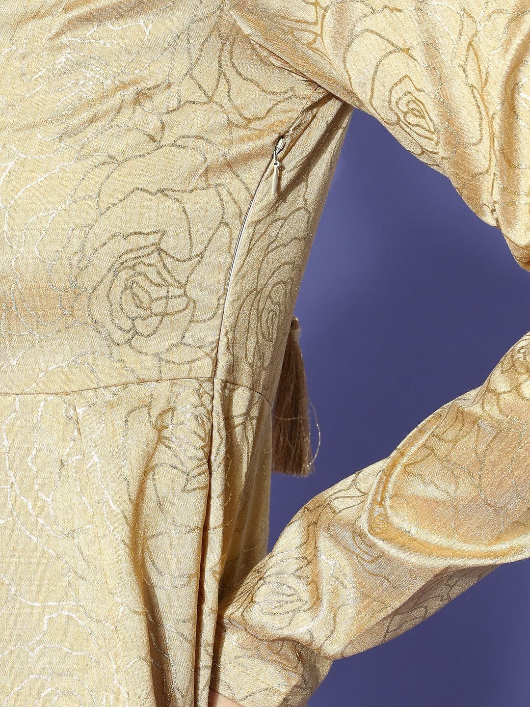 Women's Gold Chanderi Foil Anarkali Maxi Dress - Lyush