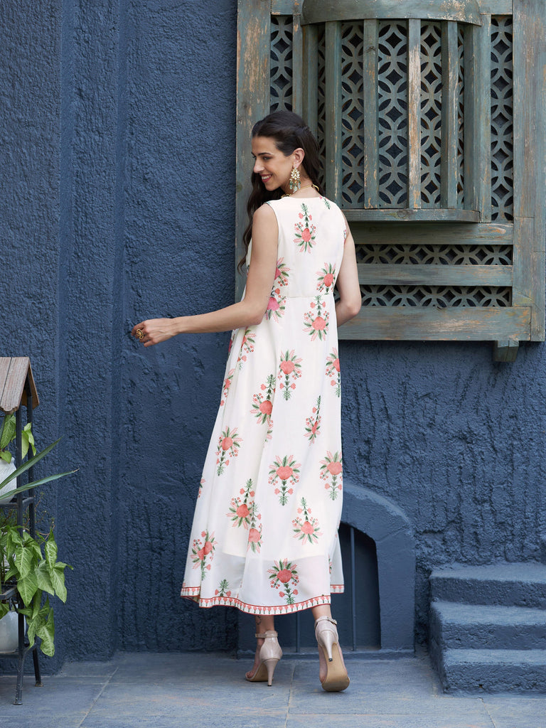 Women's Off White Floral Slant Empire Seam Maxi Dress