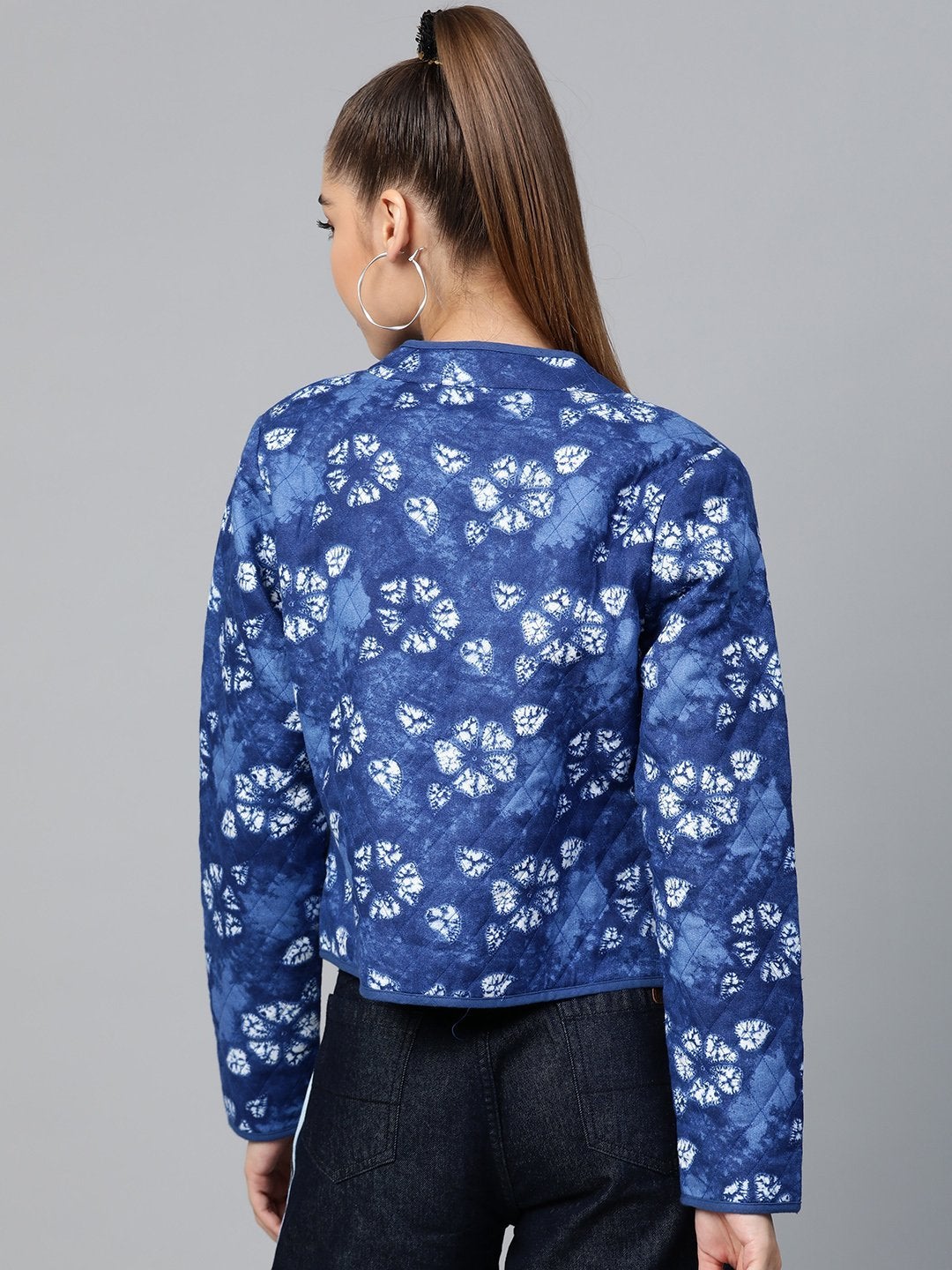 Women's Blue Tie & Dye Floral Quilted Ethnic Jacket - SASSAFRAS