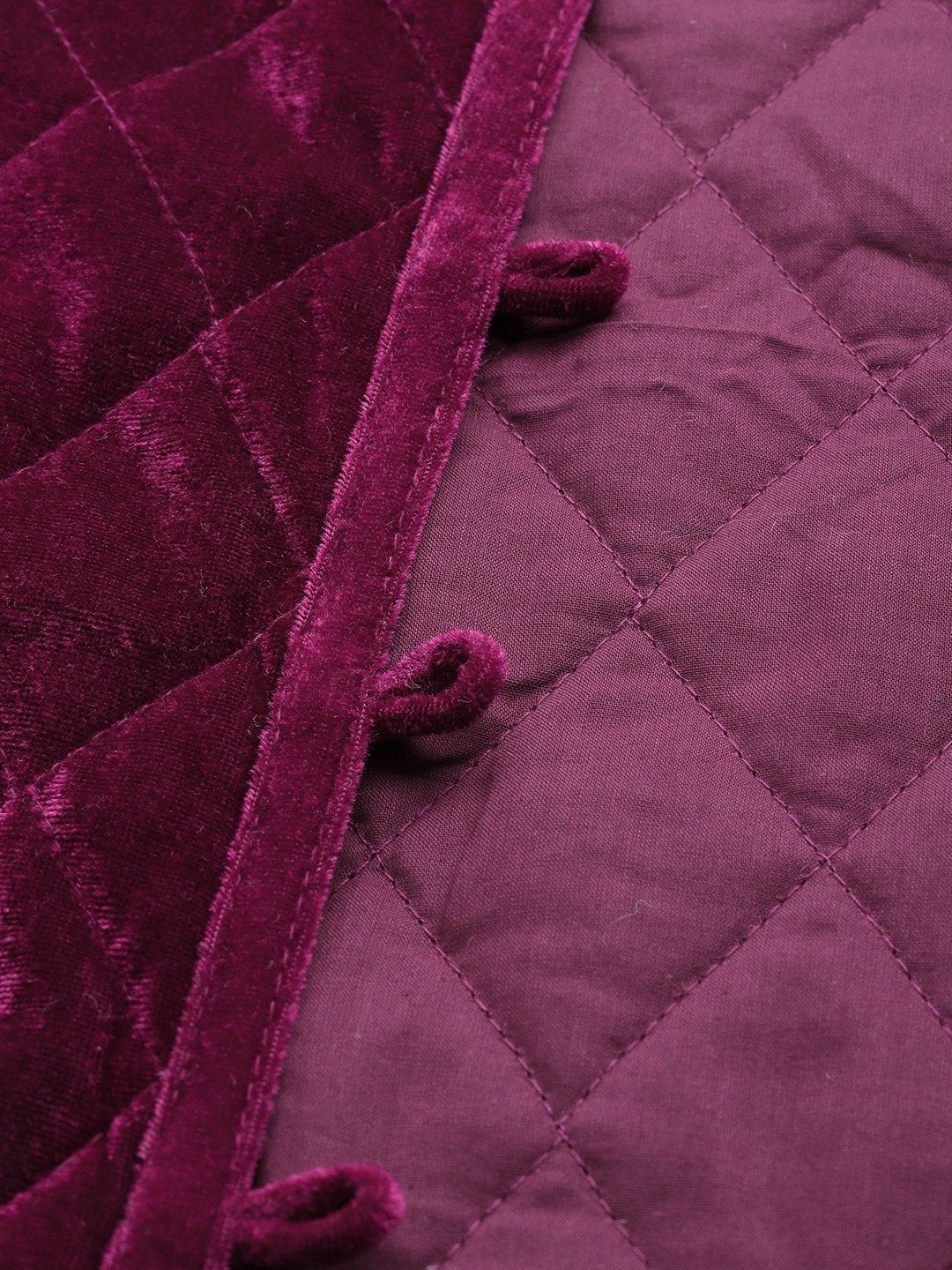 Women's Burgundy Velvet Full Sleeve Quilted Jacket - SASSAFRAS