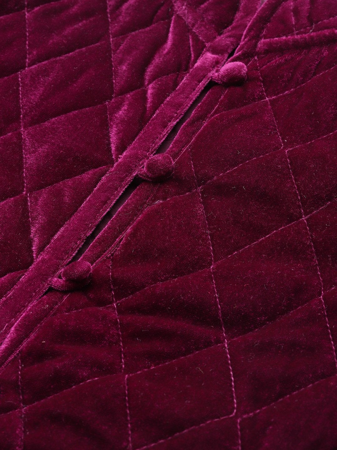 Women's Burgundy Velvet Sleeveless Quilted Jacket - SASSAFRAS