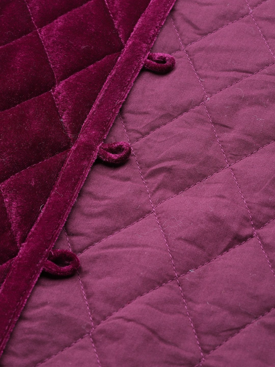 Women's Burgundy Velvet Sleeveless Quilted Jacket - SASSAFRAS