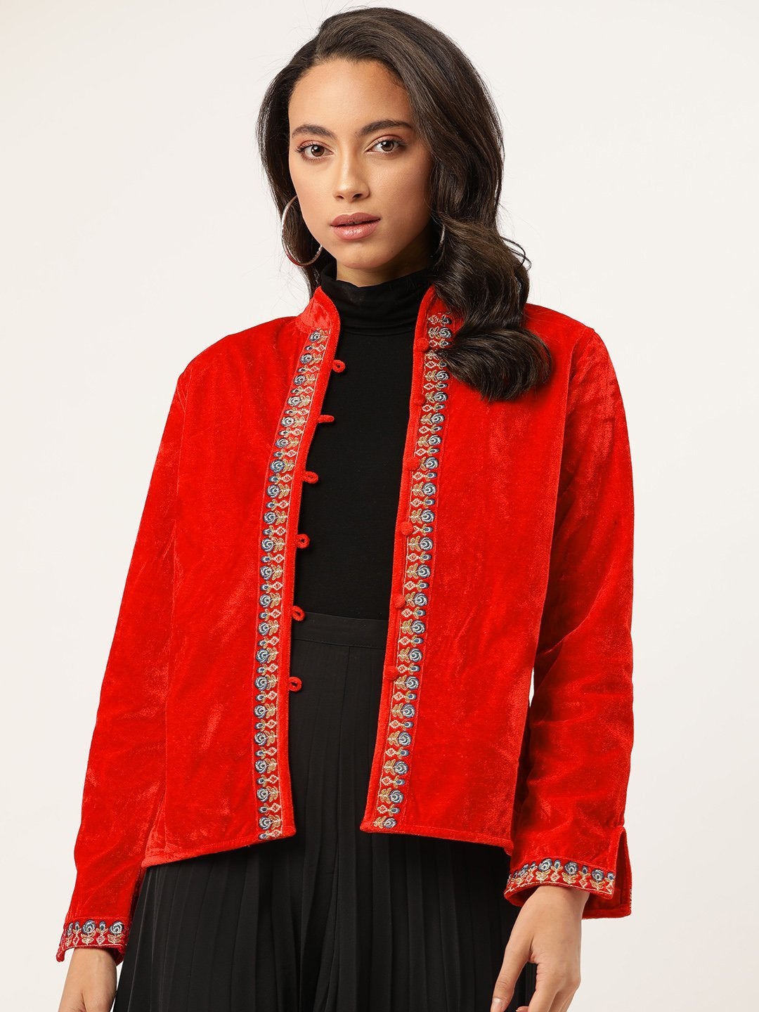 Women's Red Zari Embroidered Jacket - SASSAFRAS