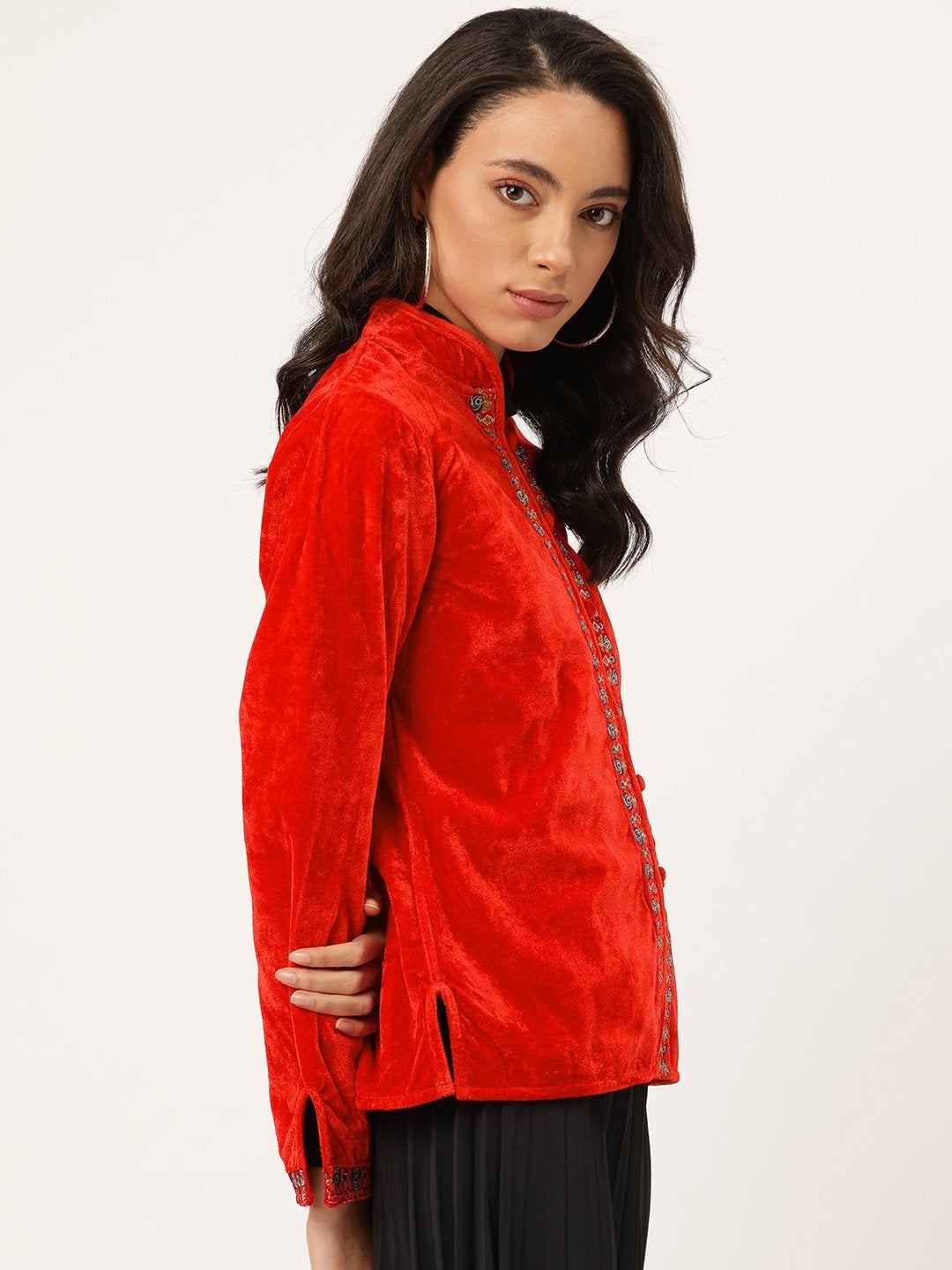 Women's Red Zari Embroidered Jacket - SASSAFRAS