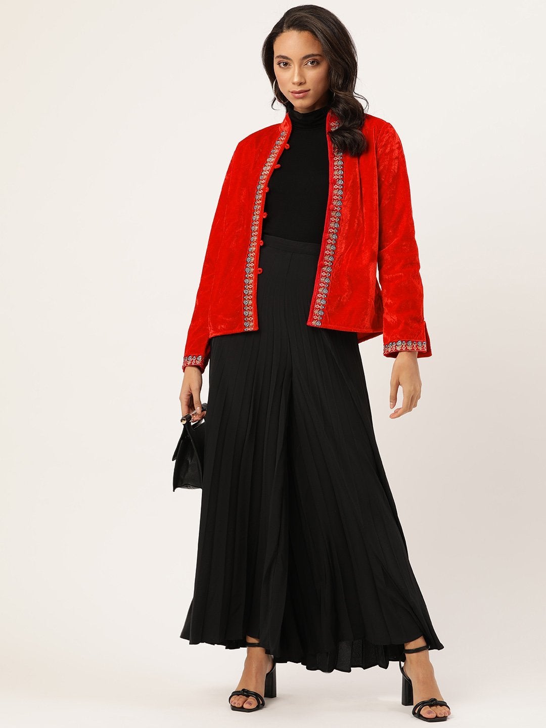 Women's Red Zari Embroidered Jacket - SASSAFRAS