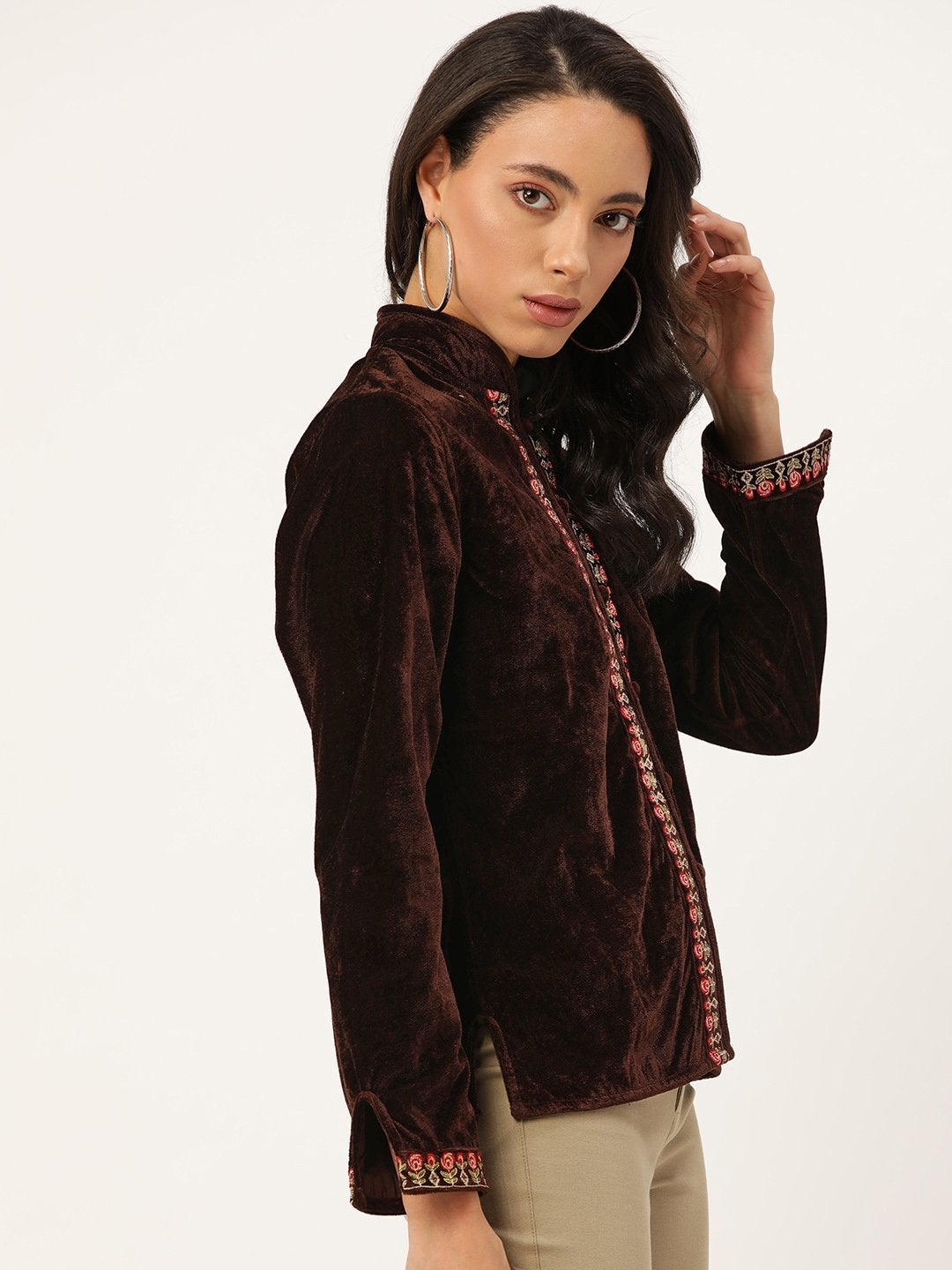 Women's Brown Zari Embroidered Jacket - SASSAFRAS