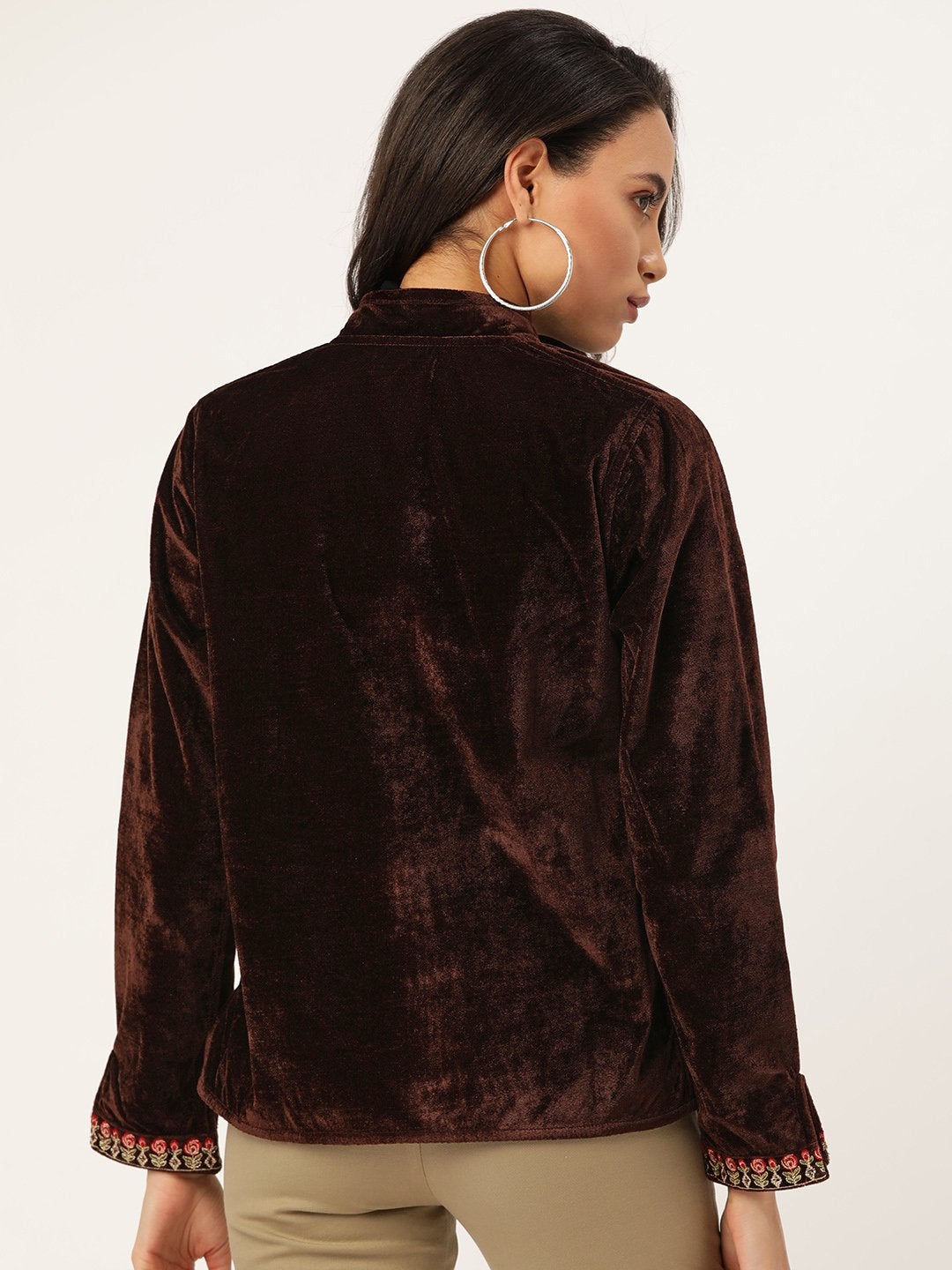 Women's Brown Zari Embroidered Jacket - SASSAFRAS