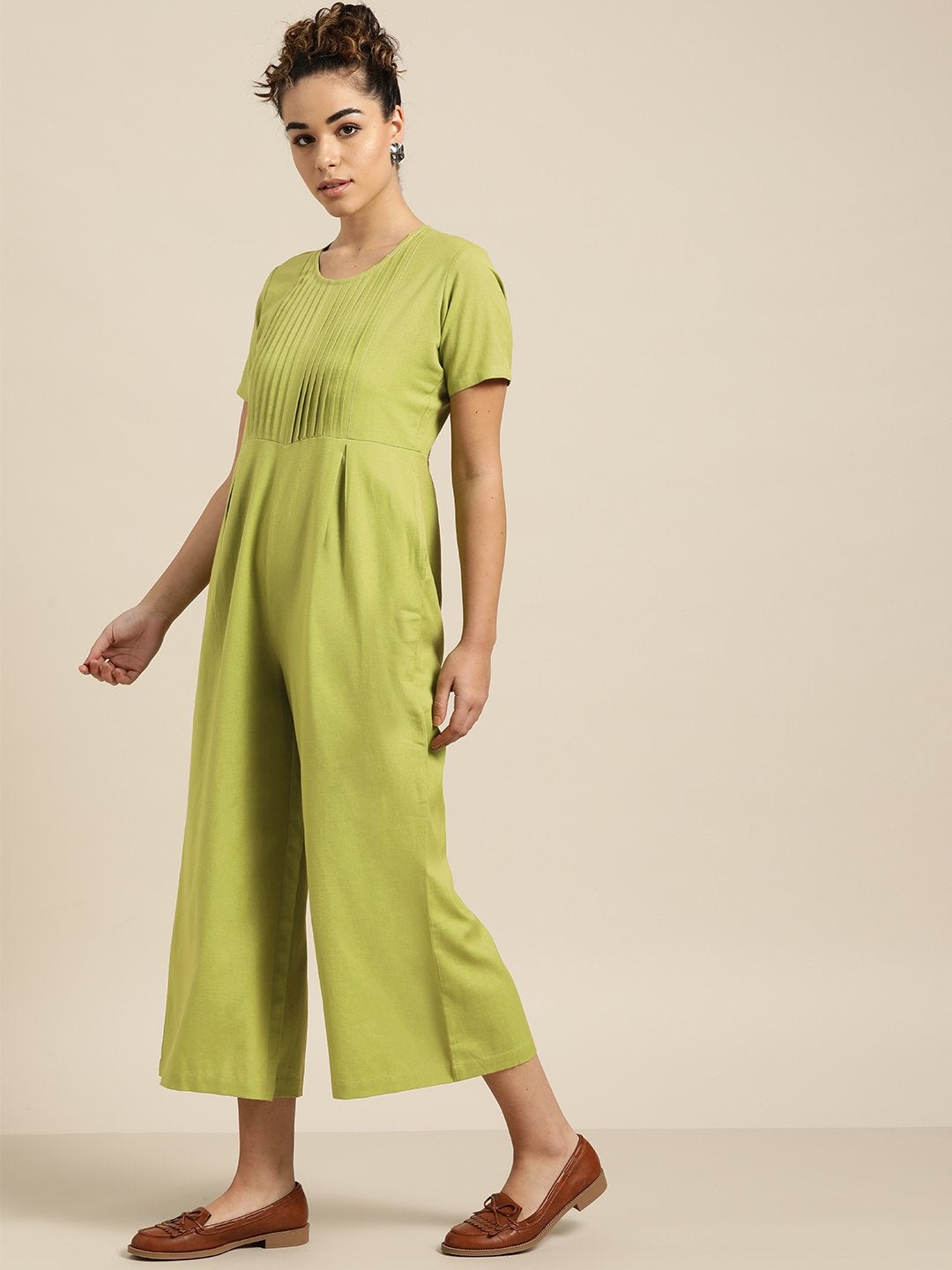 Women's Green Pleated Jumpsuit - SASSAFRAS