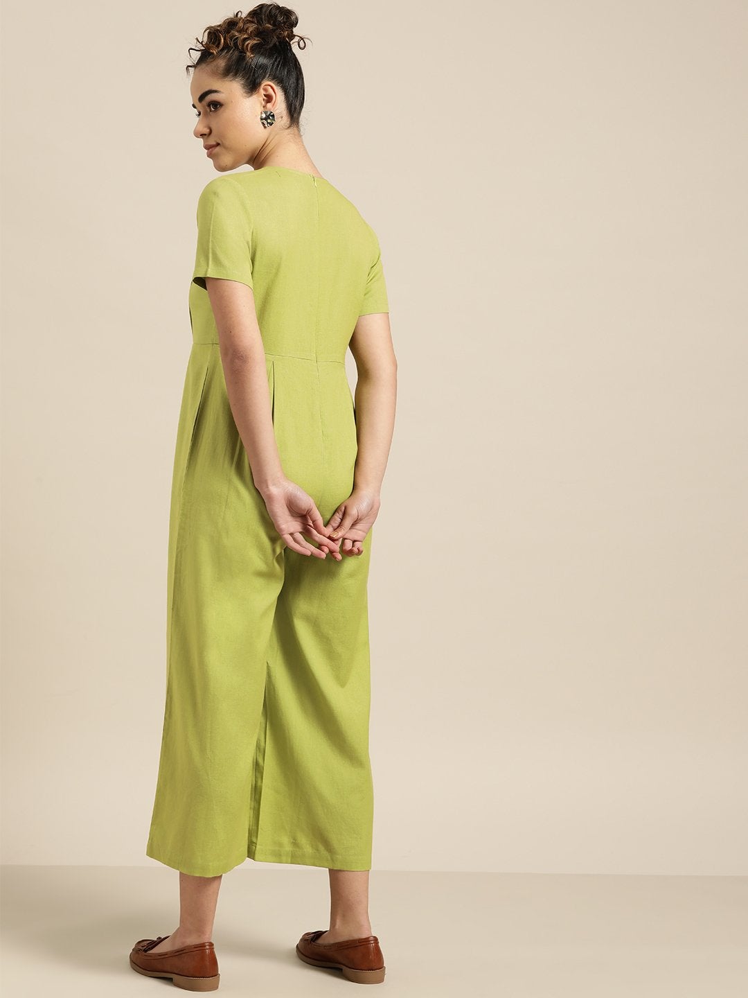 Women's Green Pleated Jumpsuit - SASSAFRAS