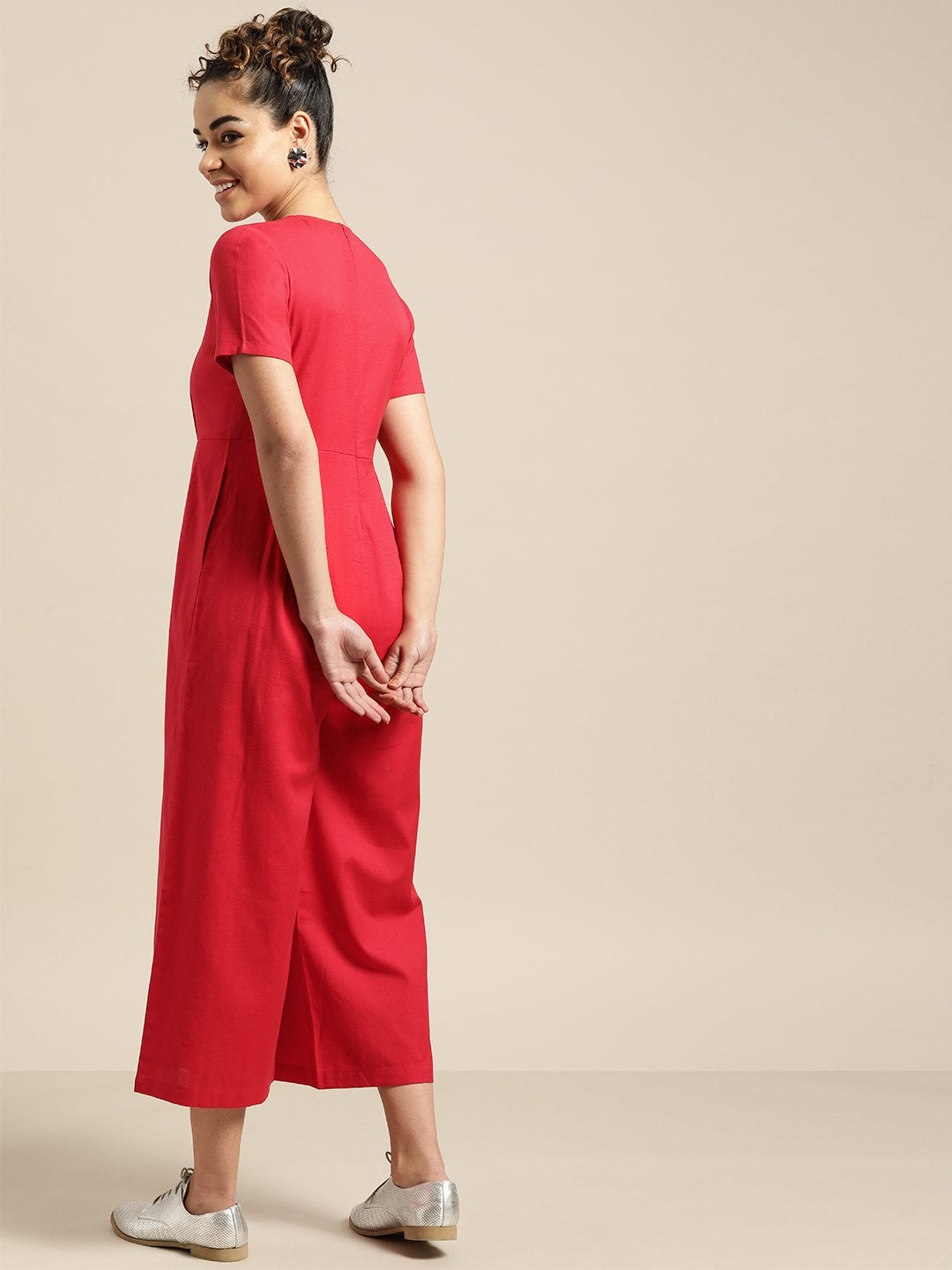 Women's Red Pleated Jumpsuit - SASSAFRAS