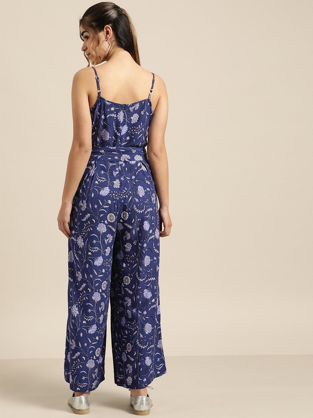 Women's Navy Floral Strappy Jumpsuit - SASSAFRAS