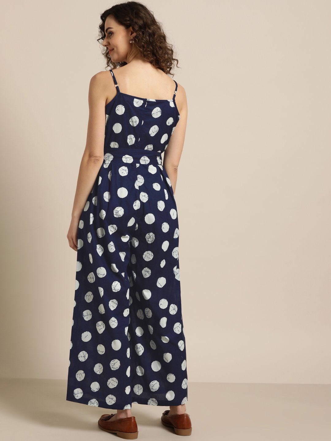 Women's Navy Polka Strappy Jumpsuit - SASSAFRAS