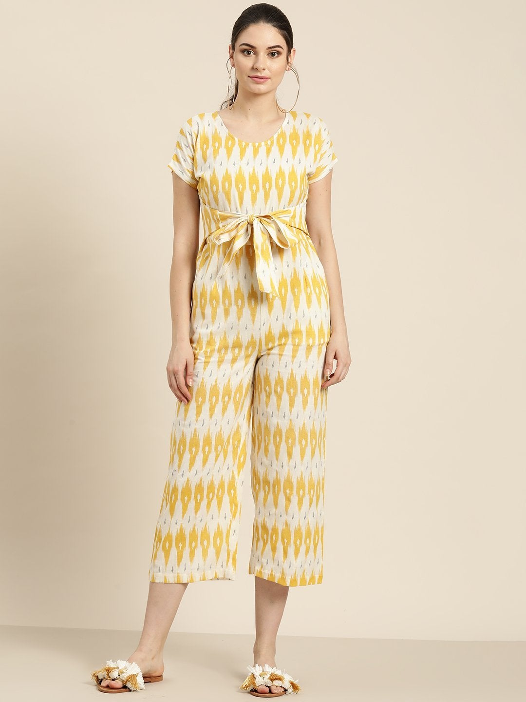 Women's Yellow Ikat Jumpsuit - SASSAFRAS