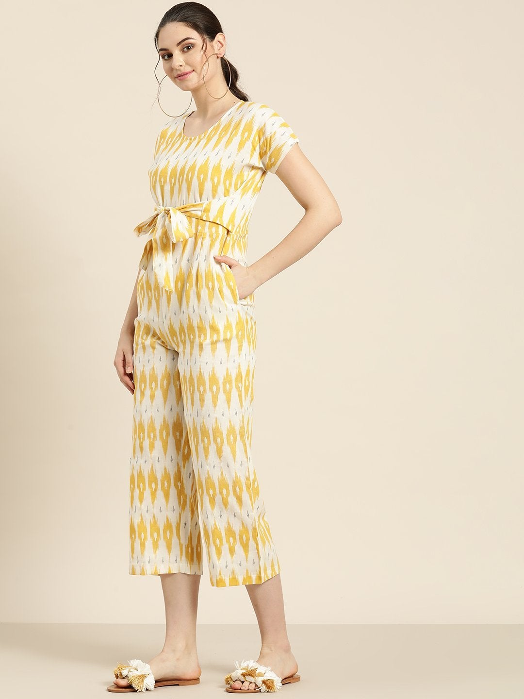 Women's Yellow Ikat Jumpsuit - SASSAFRAS