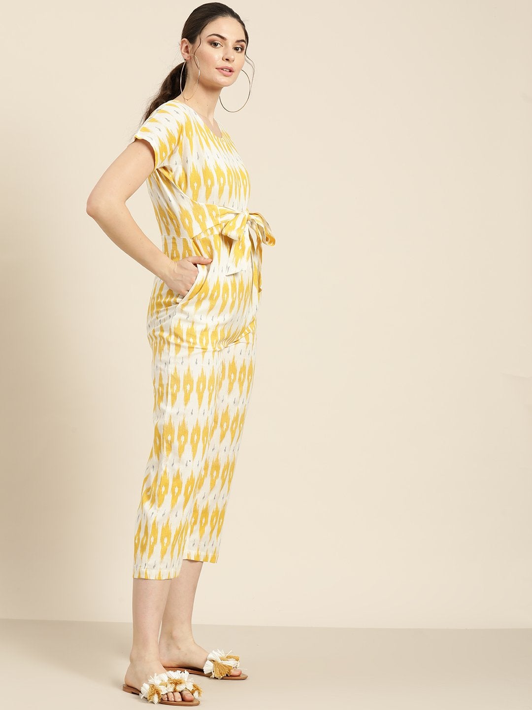 Women's Yellow Ikat Jumpsuit - SASSAFRAS