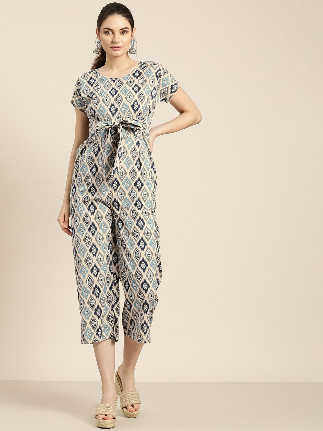 Women's Beige Ikat Jumpsuit - SASSAFRAS