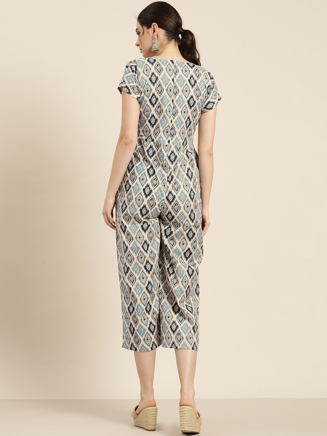 Women's Beige Ikat Jumpsuit - SASSAFRAS