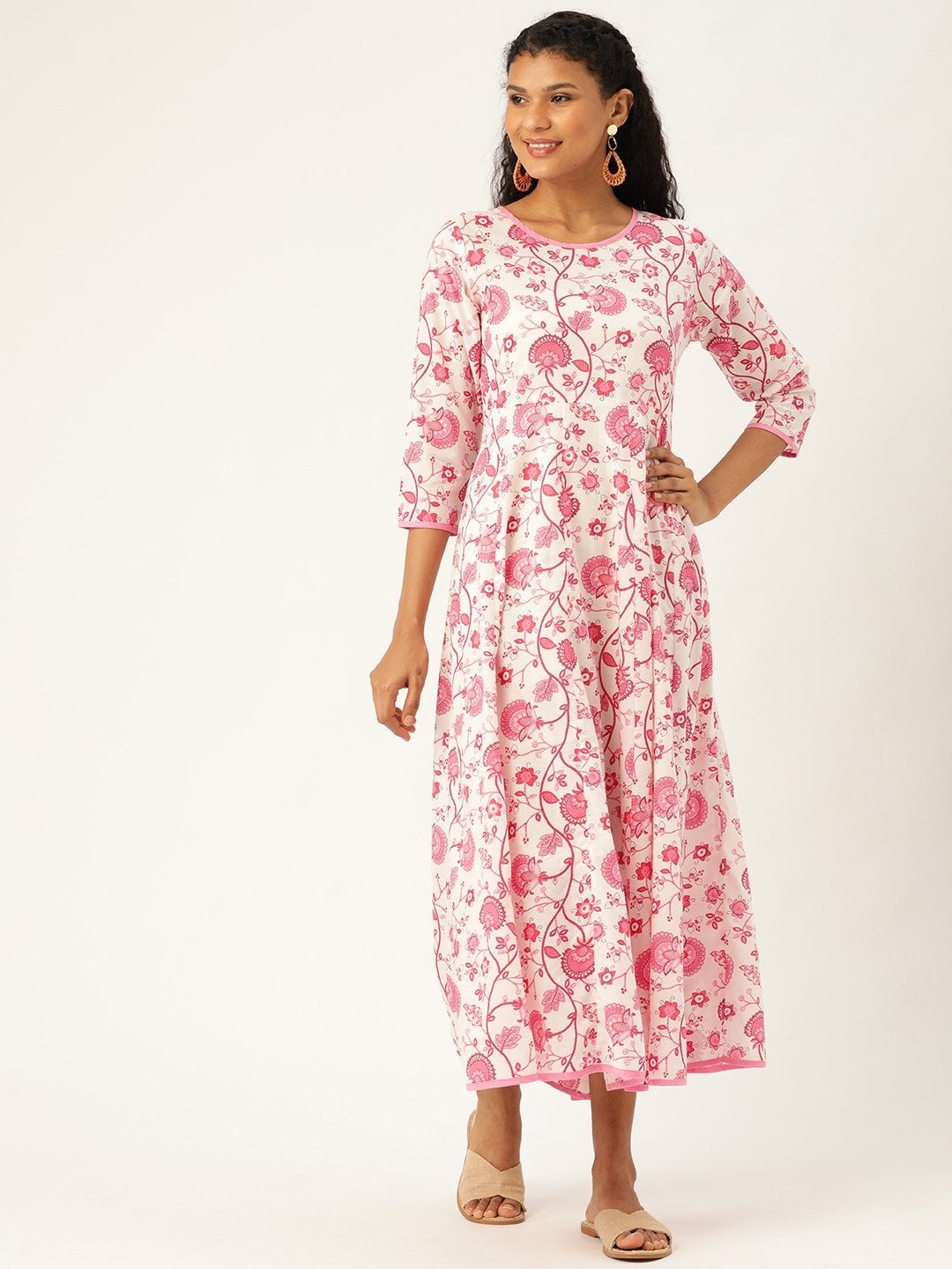 Women's Pink Floral Kurta Dress - SASSAFRAS