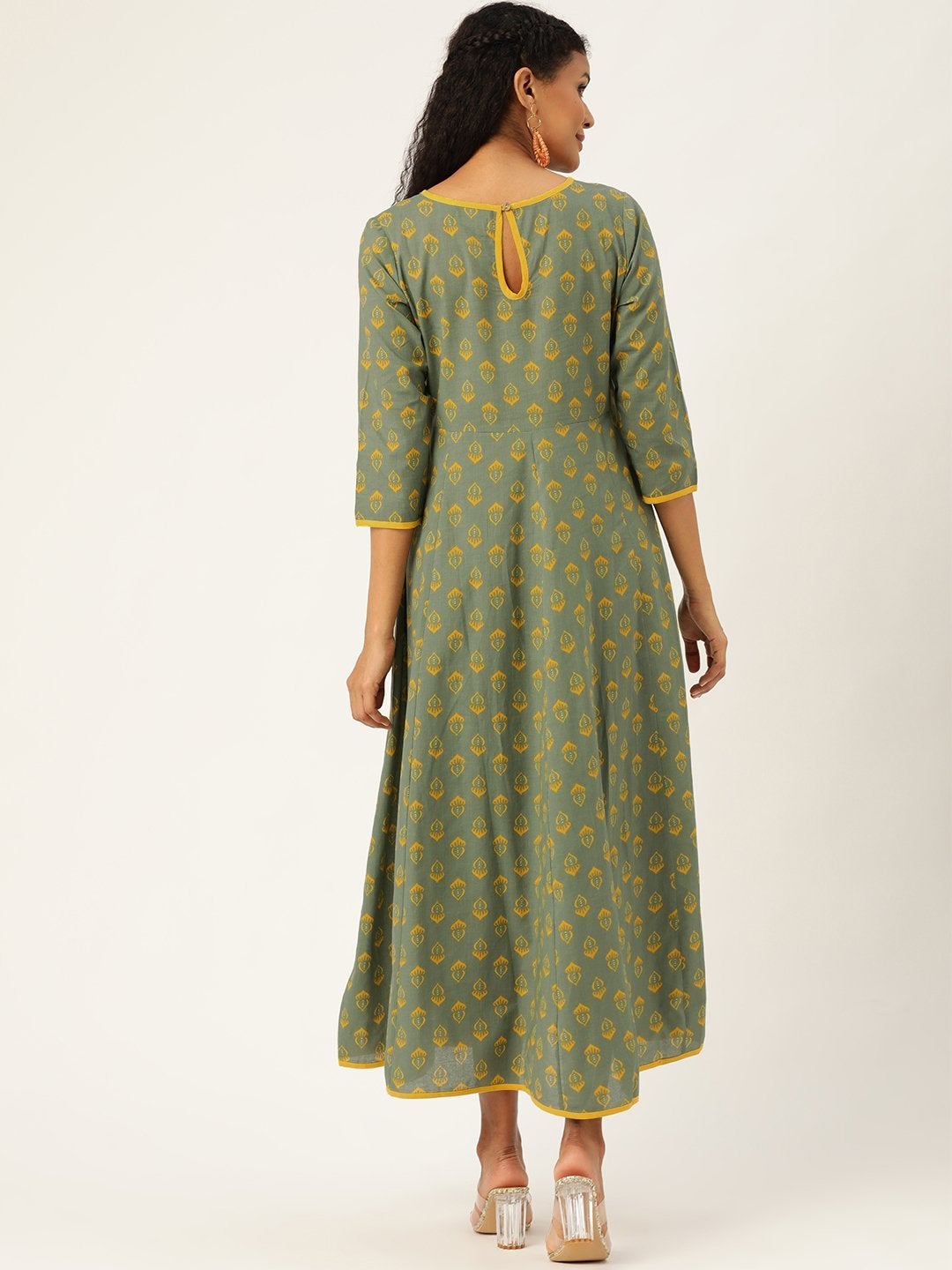 Women's Olive Floral Kurta Dress - SASSAFRAS