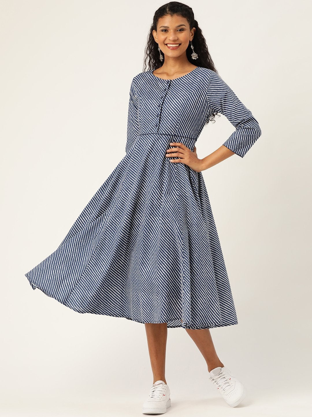 Women's Navy Stripe Kurta Dress - SASSAFRAS