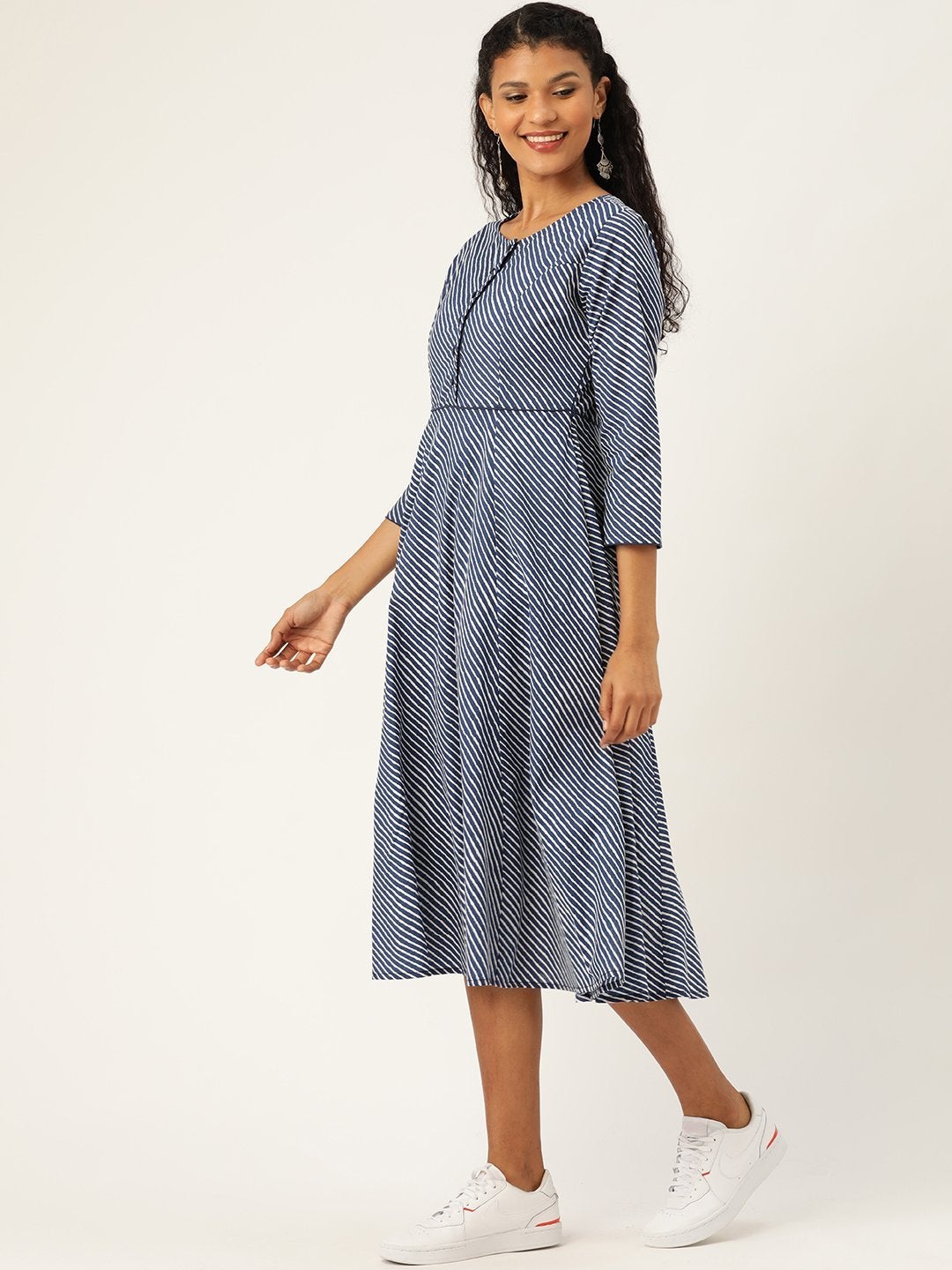 Women's Navy Stripe Kurta Dress - SASSAFRAS