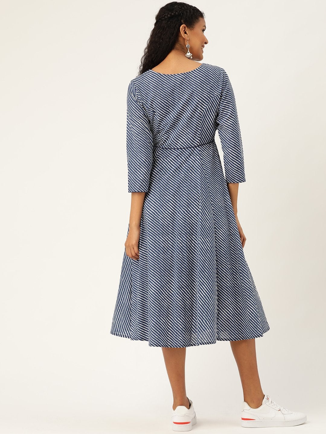 Women's Navy Stripe Kurta Dress - SASSAFRAS