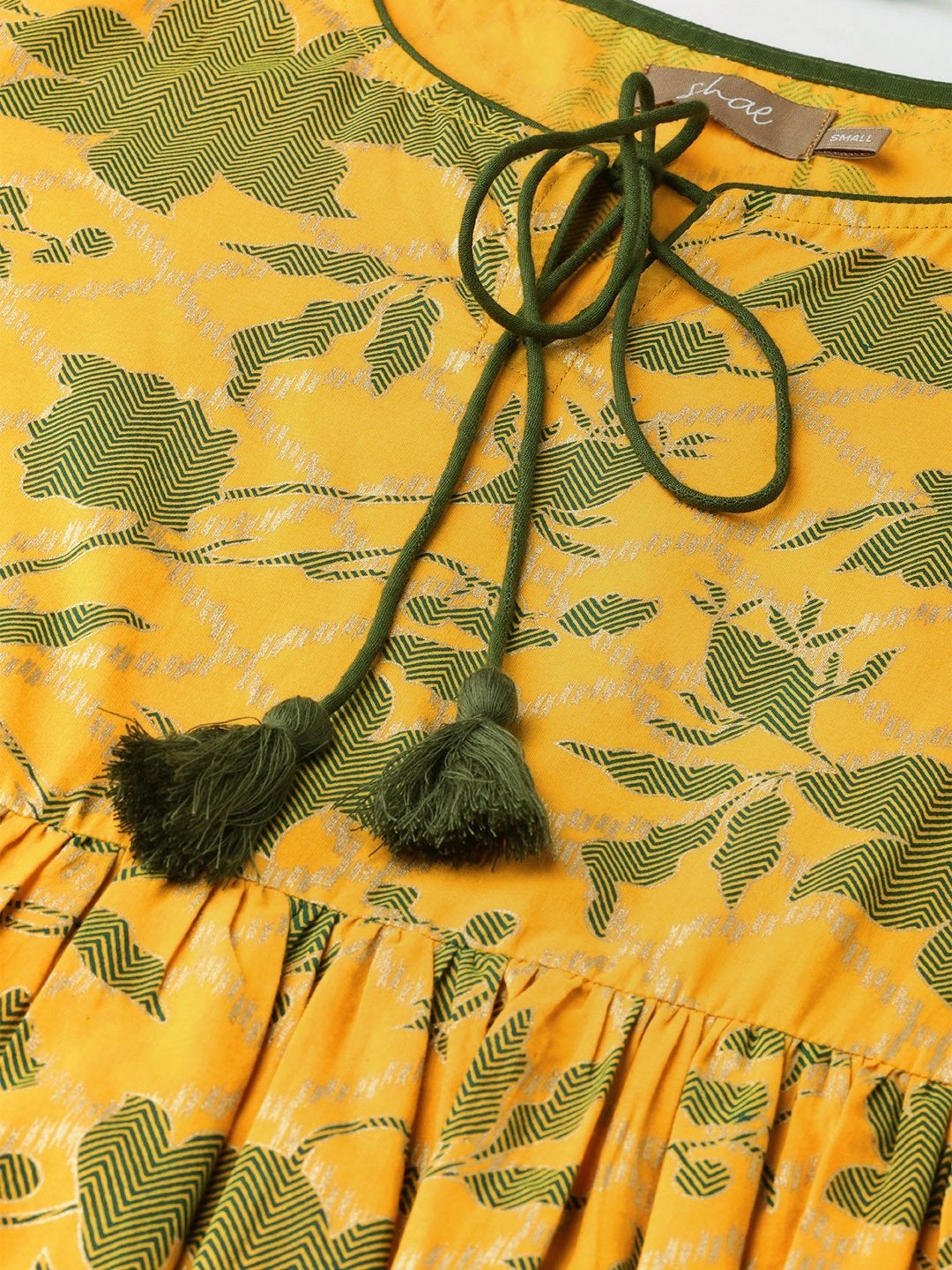 Women's Mustard Foil Floral Foil Gathered Kurta - SHAE