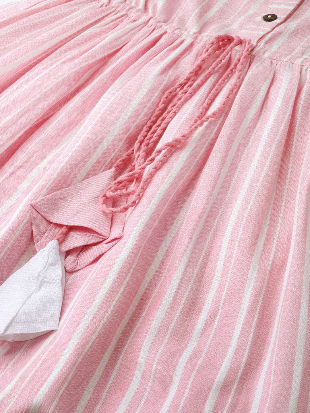 Women's Pink Stripes Drawstring Kurta - Lyush