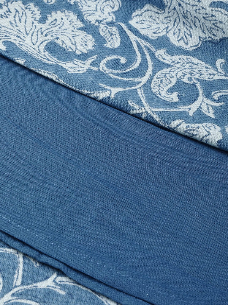 Women's Blue Floral Gathered Kurta