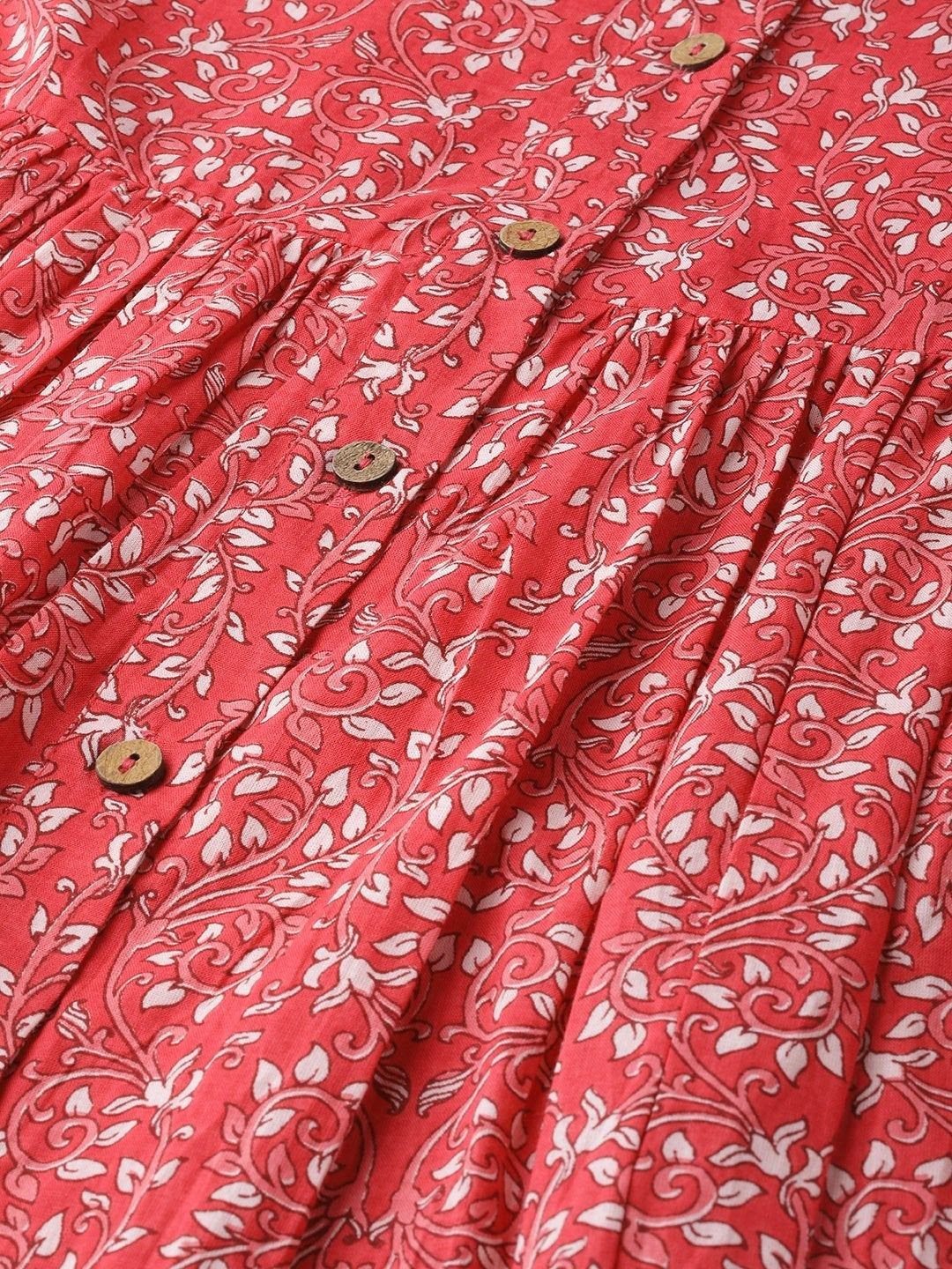 Women's Pink Printed Gathered Front Button Kurta - SHAE