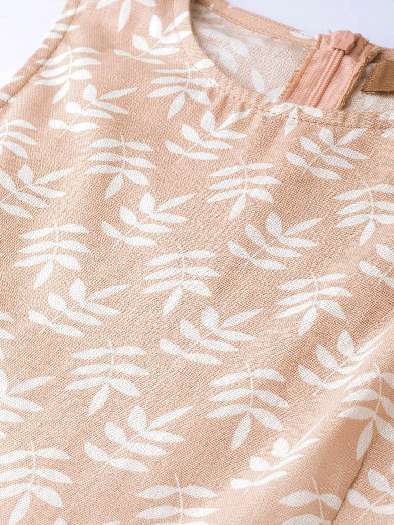 Women's Peach Printed  Sleeveless Kurta