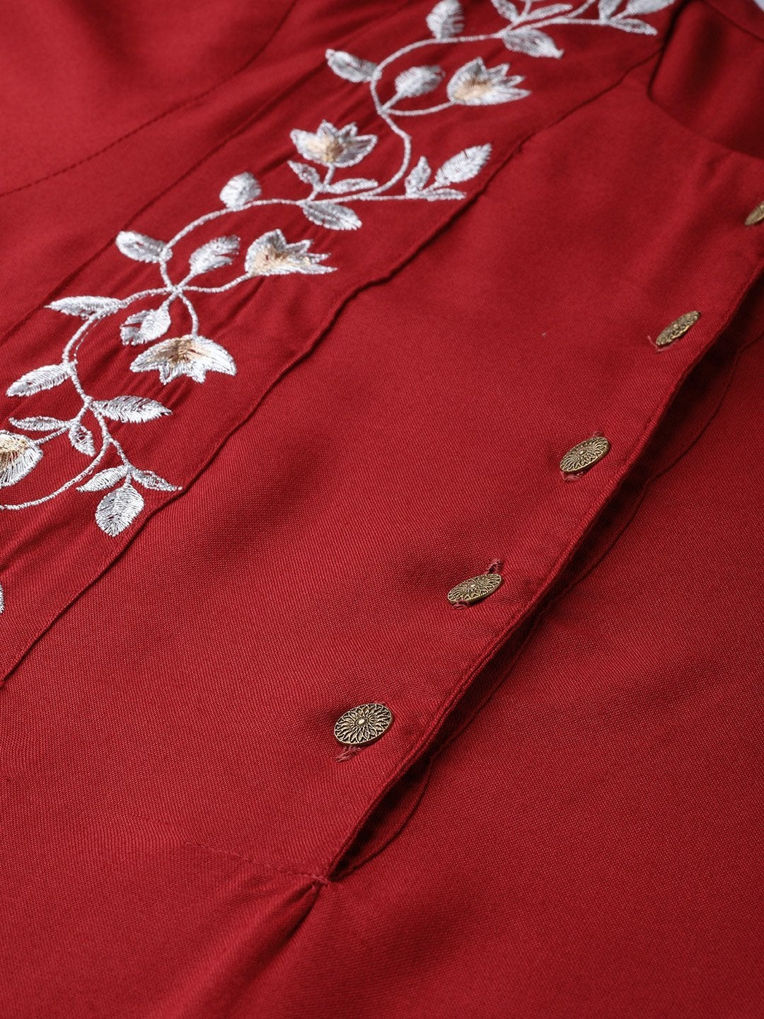Women's Red Flared Sleeve Zari Embroidery Kurta - SHAE