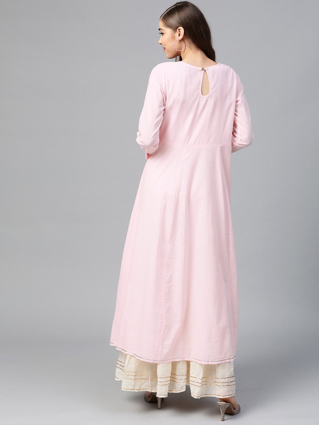 Women's Pink Block Print Full Sleeve Anarkali - SHAE