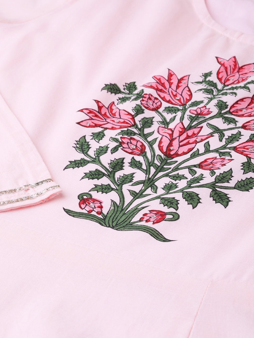 Women's Pink Block Print Full Sleeve Anarkali - SHAE